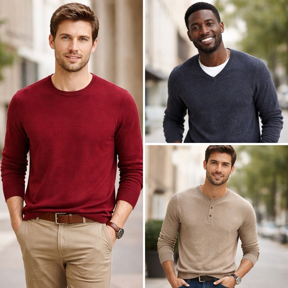 Old Navy Sweaters Mens M Tall Lot Of 3 Crewneck Henley Classic Preppy